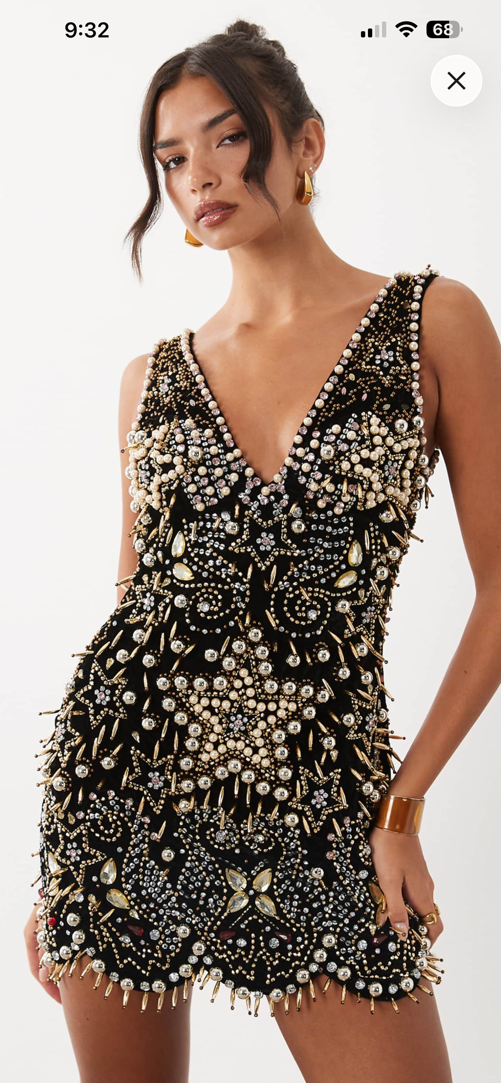 Premium embellished mini dress velvet in black
