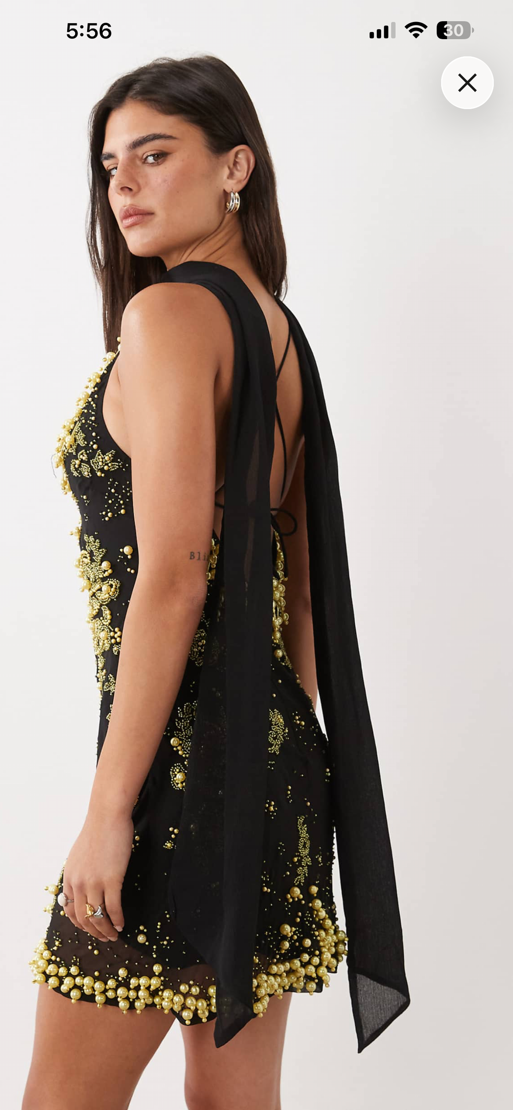 Premium embellished black gold pearls mini dress