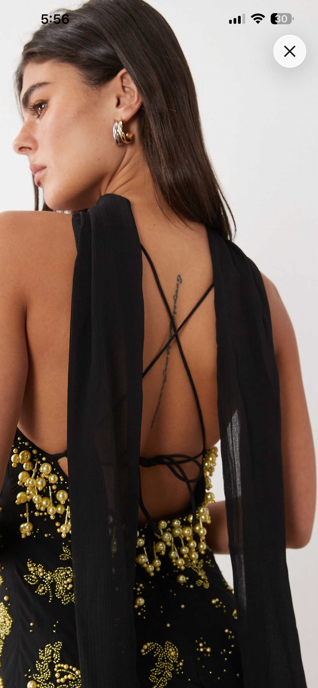 Premium embellished black gold pearls mini dress