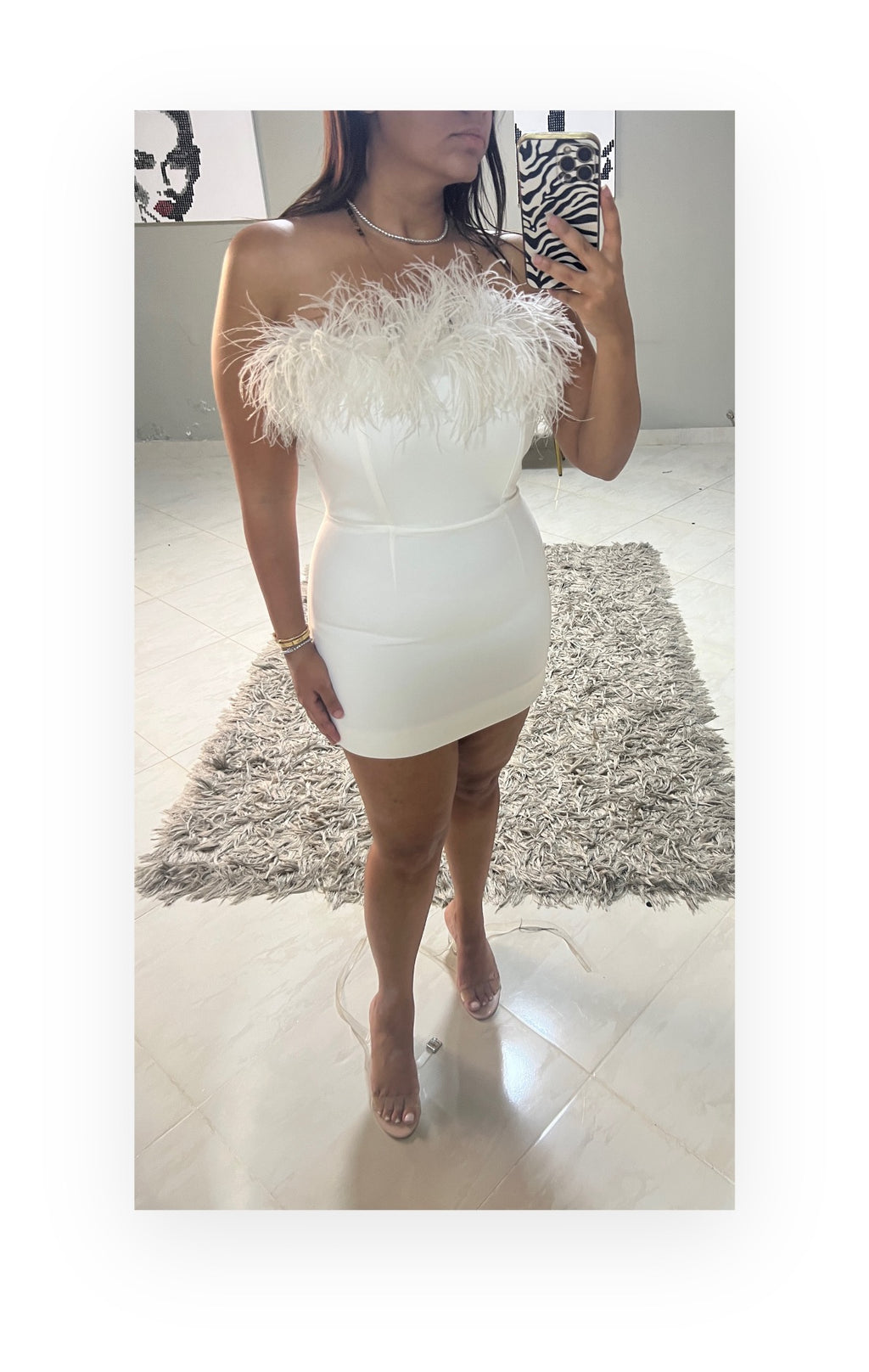 DD’s Design White feather corset mini dress