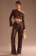 Asymmetrical embellished pants set in brown