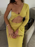 Mustard asymmetrical cutout cotton dress