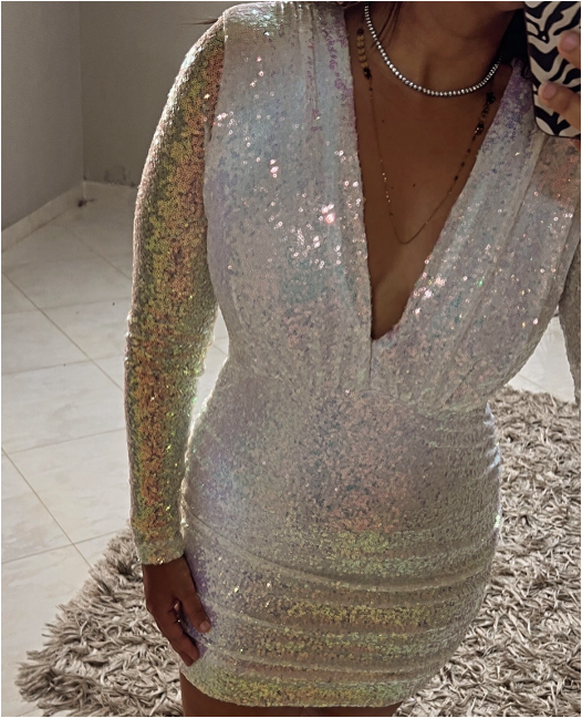 DD’s Design Sequin white long sleeve mini dress