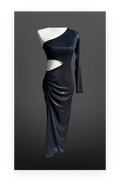 One shoulder metallic cut out dress