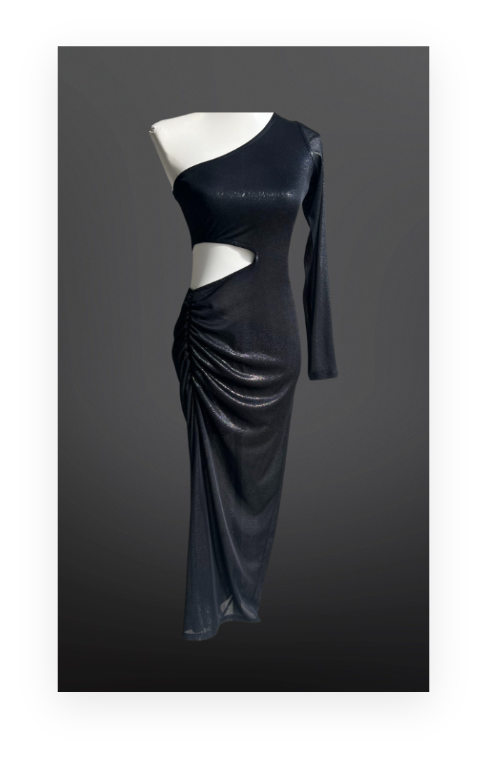 One shoulder metallic cut out dress