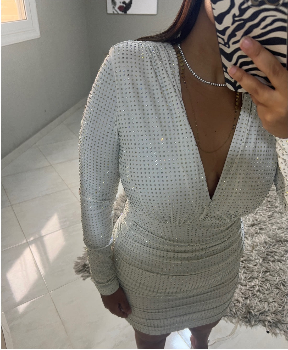 DD’s Design White Diamante long sleeve mini dress