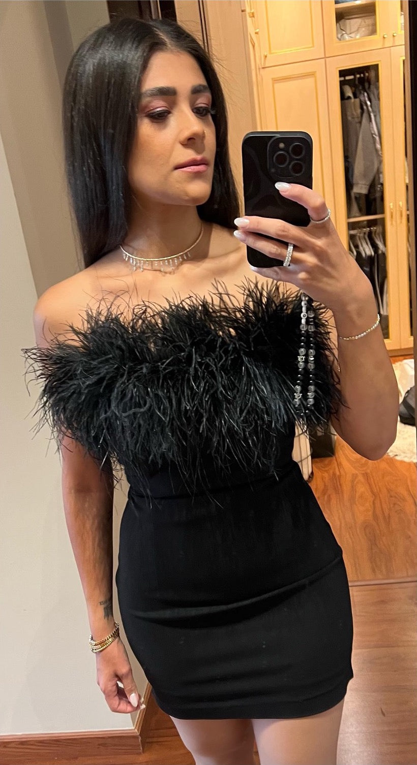 DD`S DESIGN CORSET FEATHER MINI DRESS
