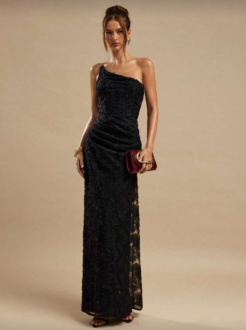 Asymmetrical lace maxi dress