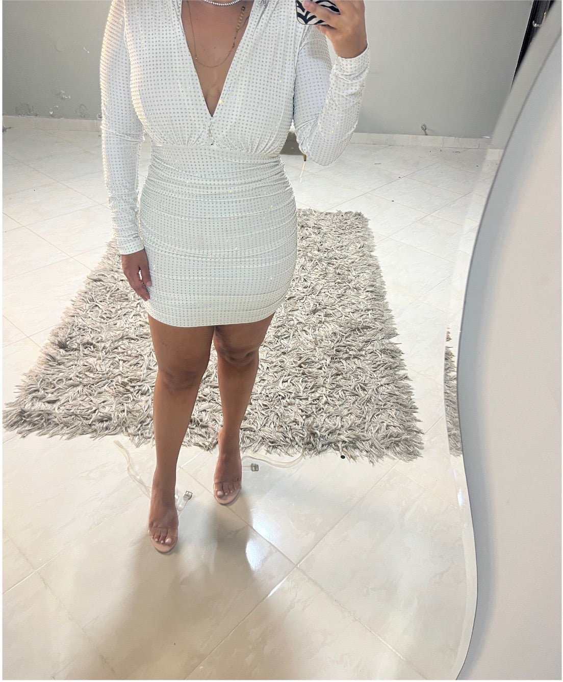 DD’s Design White Diamante long sleeve mini dress