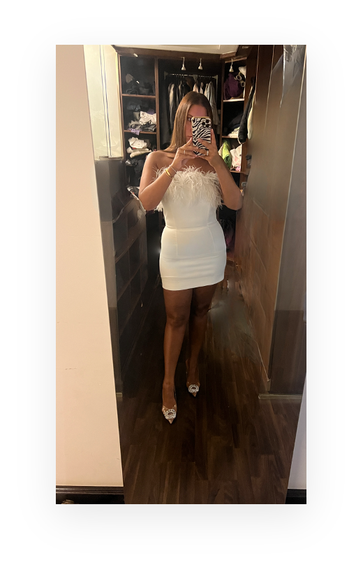 DD’s Design White feather corset mini dress