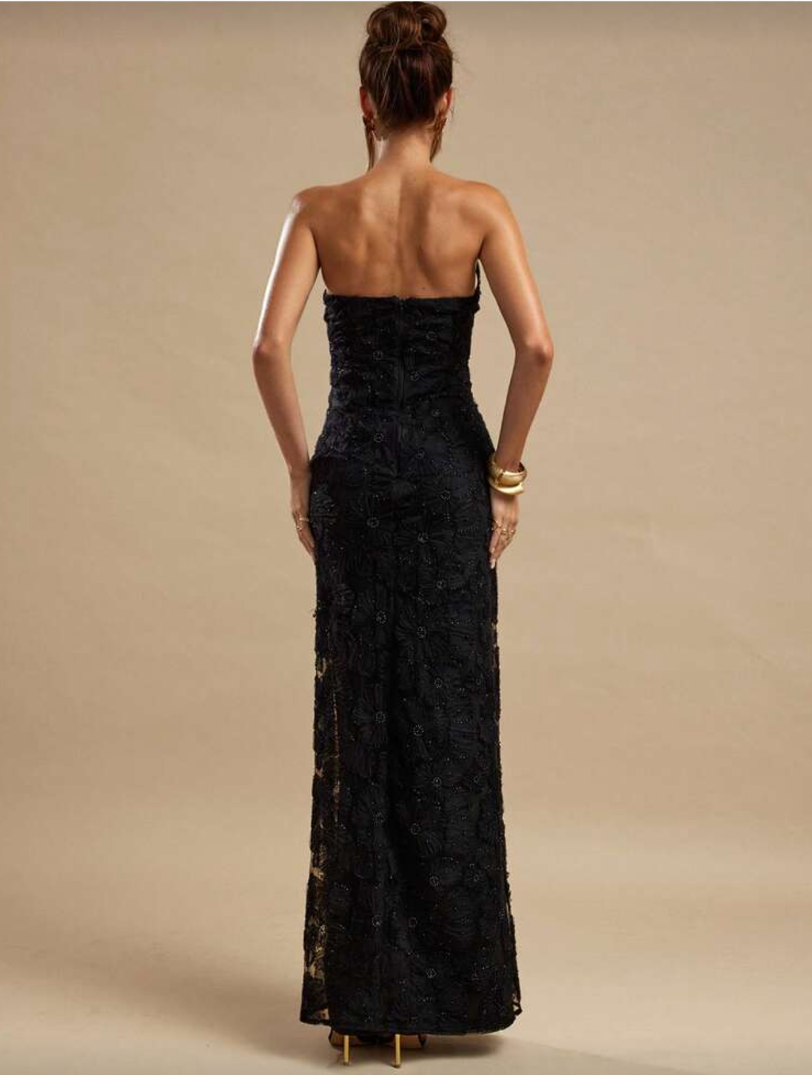 Asymmetrical lace maxi dress