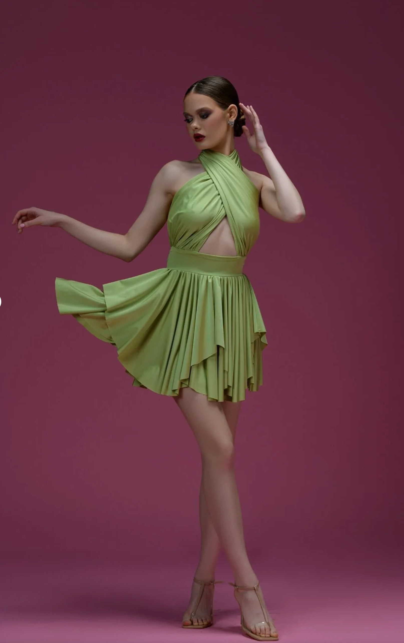 Green cross halter mini dress