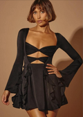 Cutout satin long sleeve mini dress