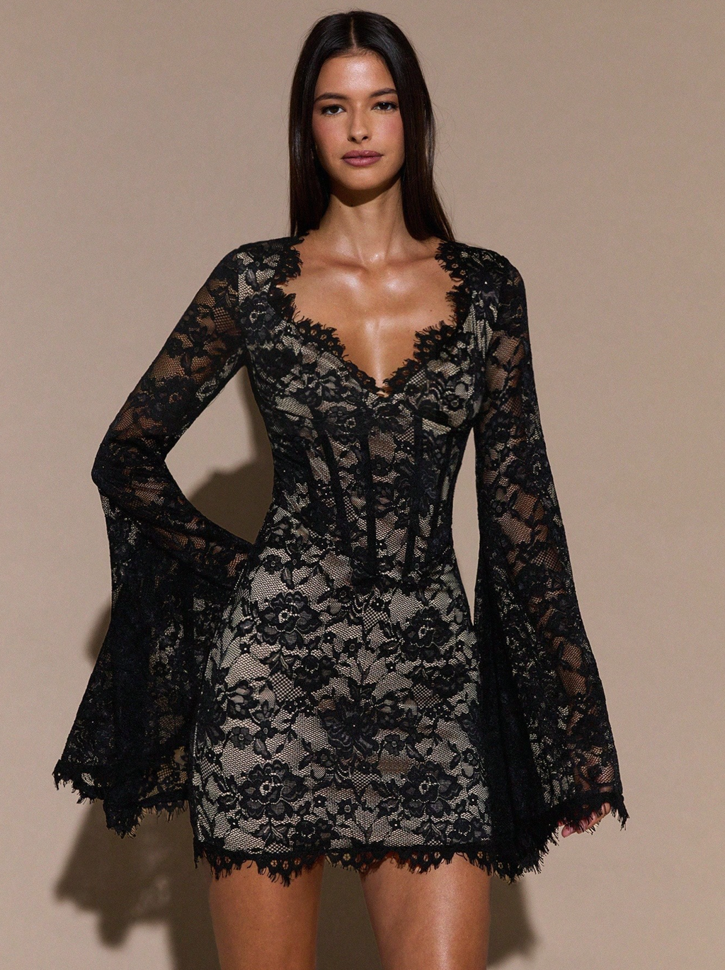 Long sleeve Lace corset mini dress
