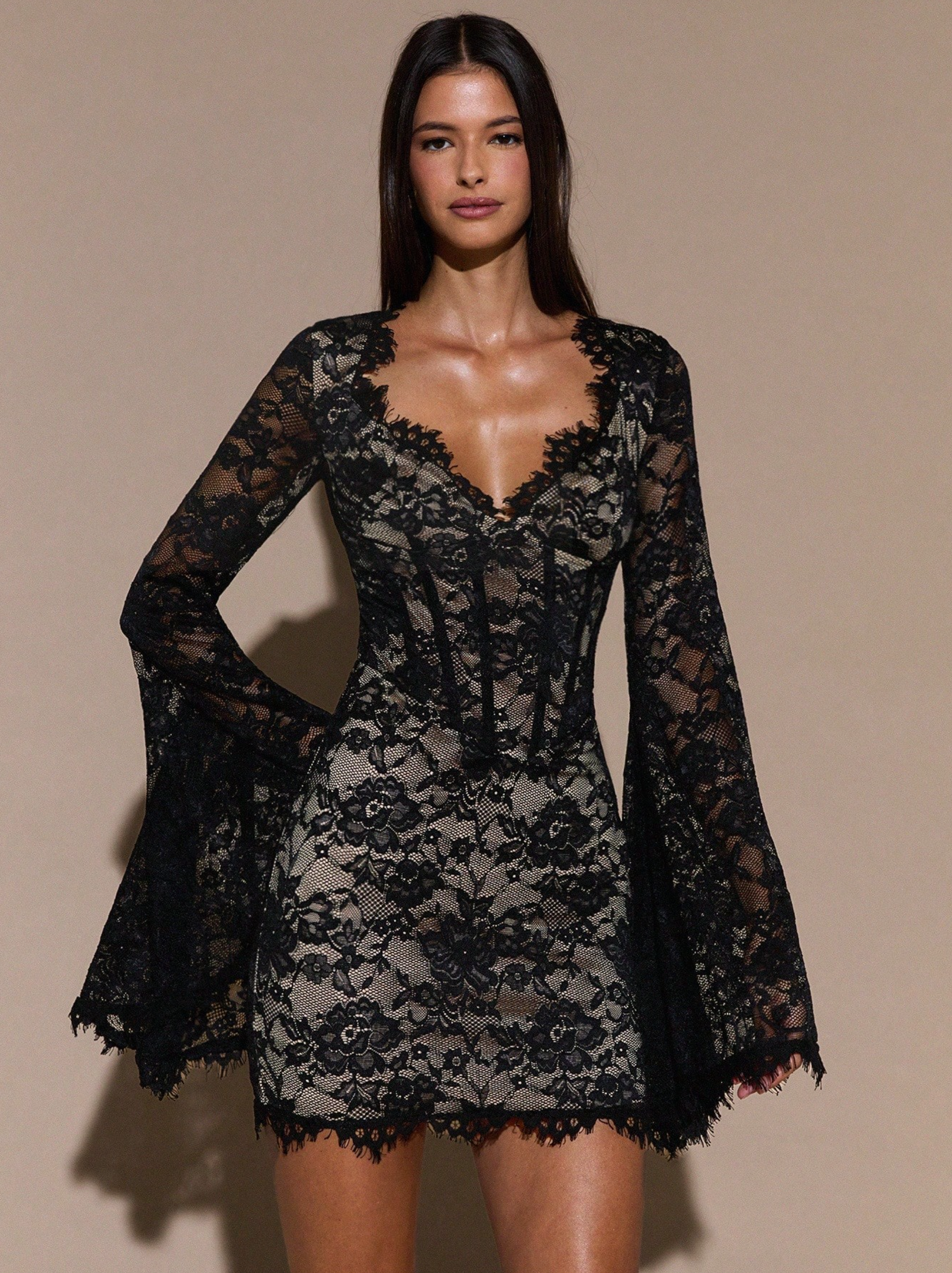Long sleeve Lace corset mini dress