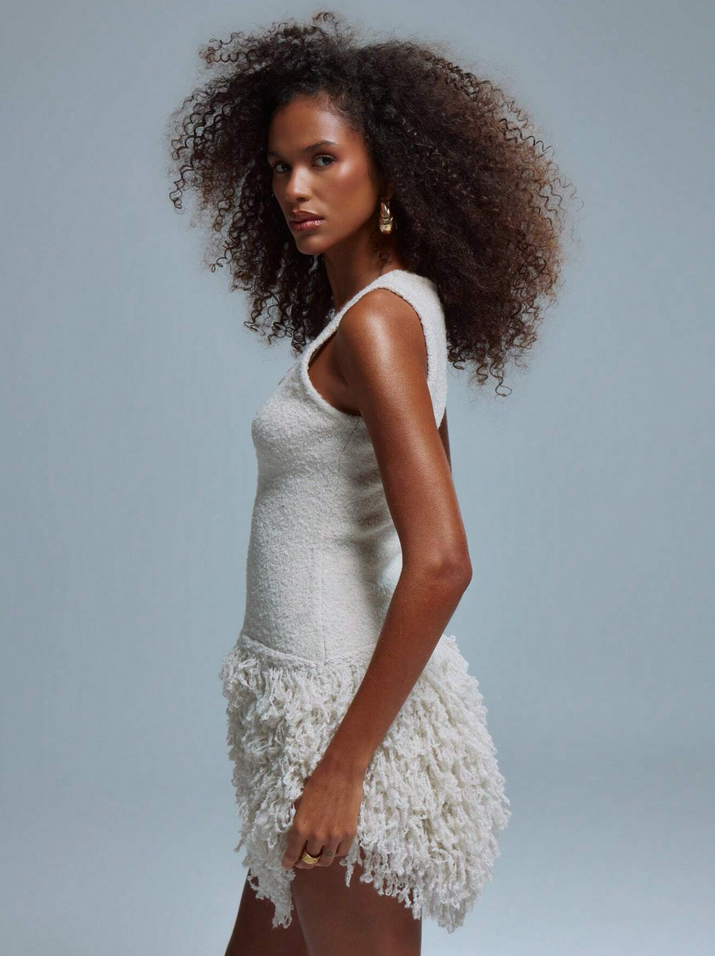 White  fringe square neck mini resort dress