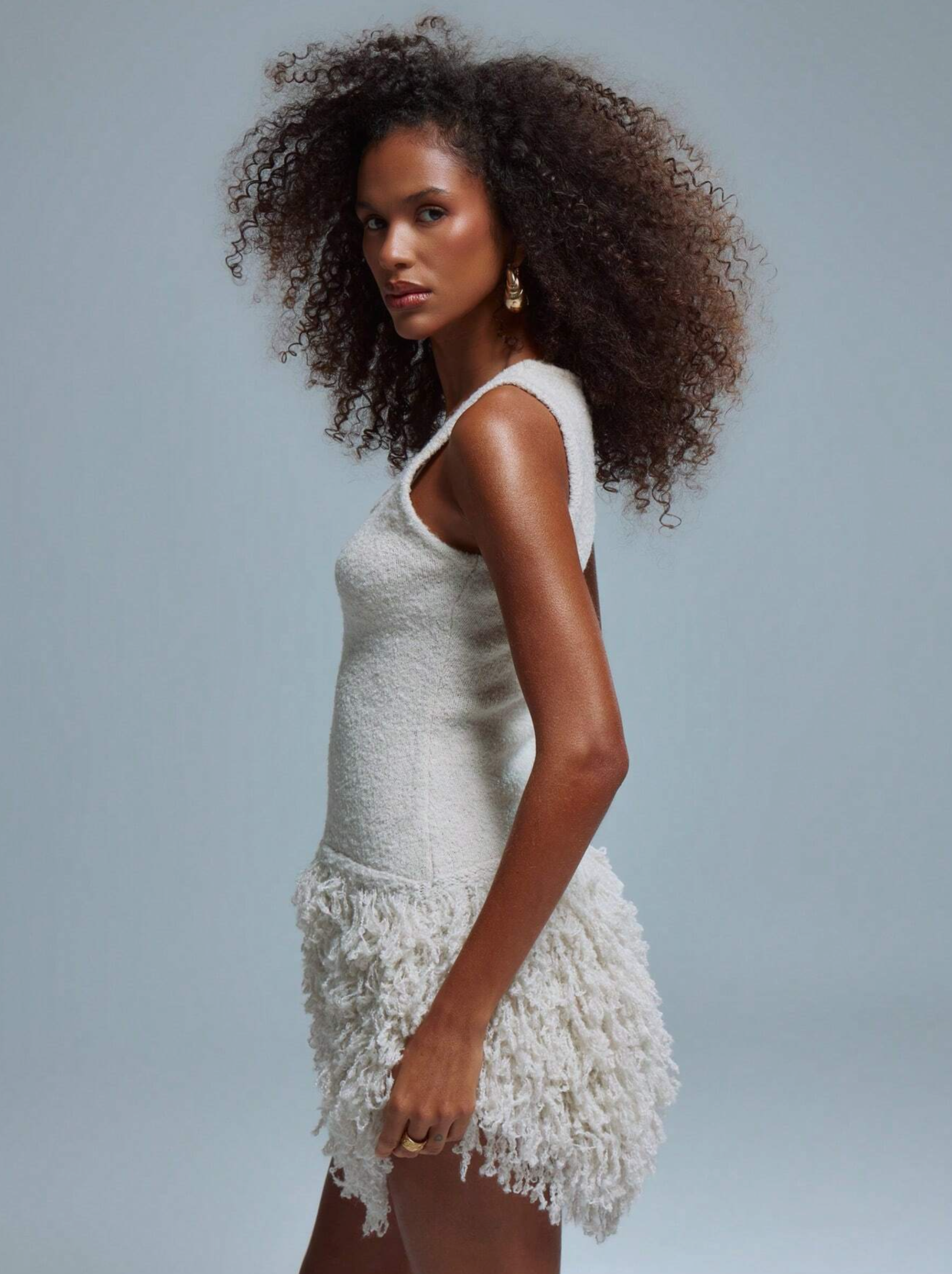 White  fringe square neck mini resort dress
