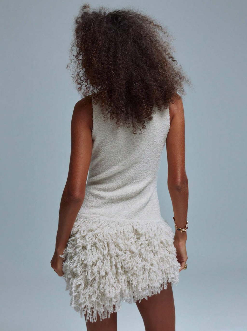 White  fringe square neck mini resort dress