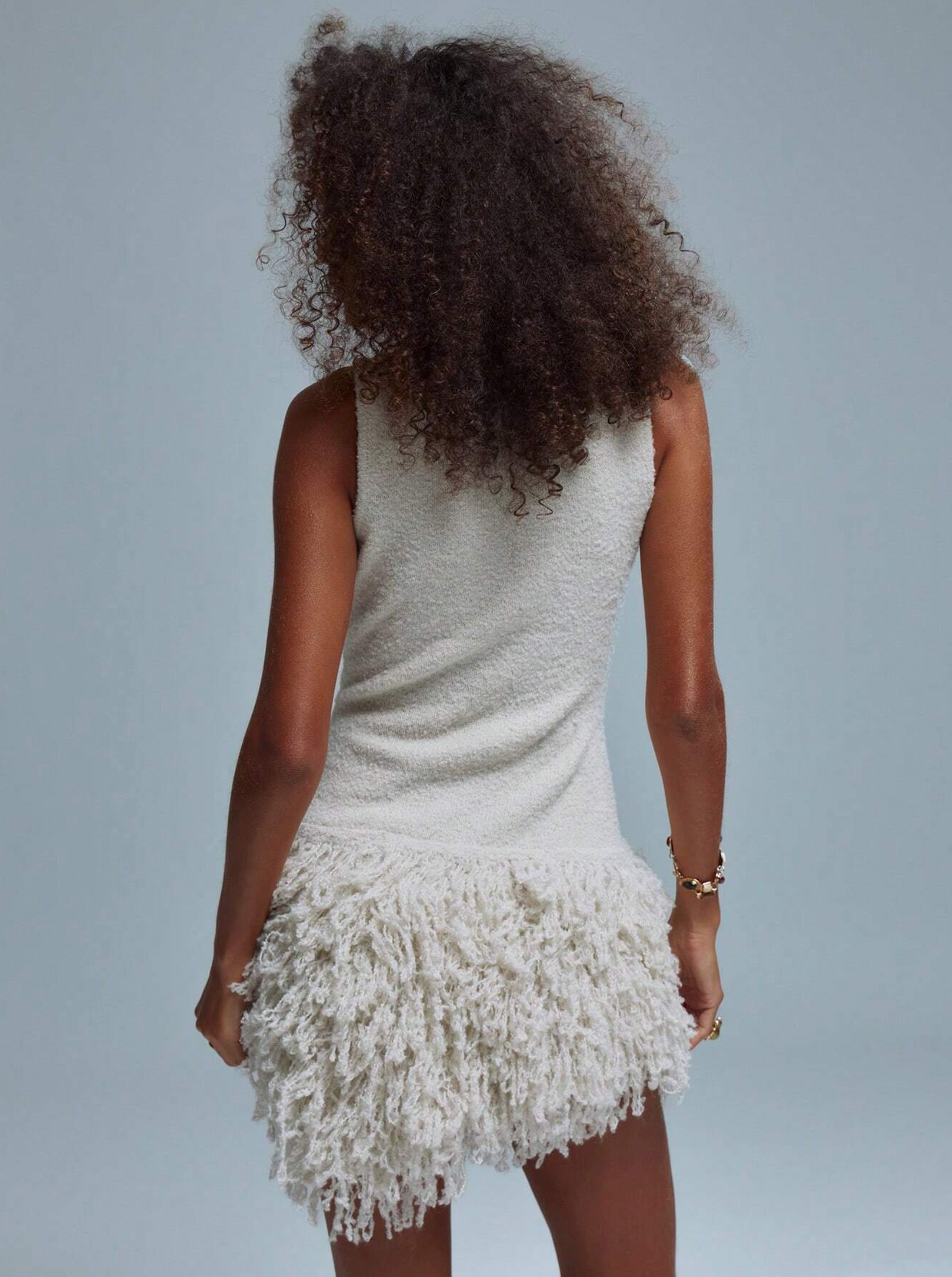 White  fringe square neck mini resort dress