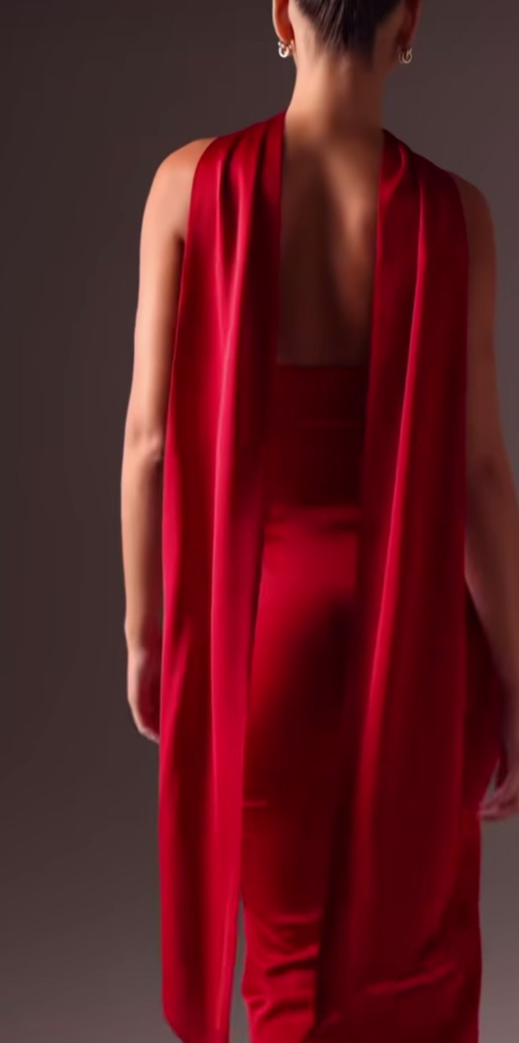 Red Satin with scarf detail maxi dress