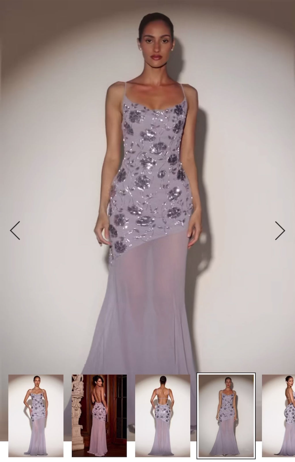 Embellished backless gown in lilac