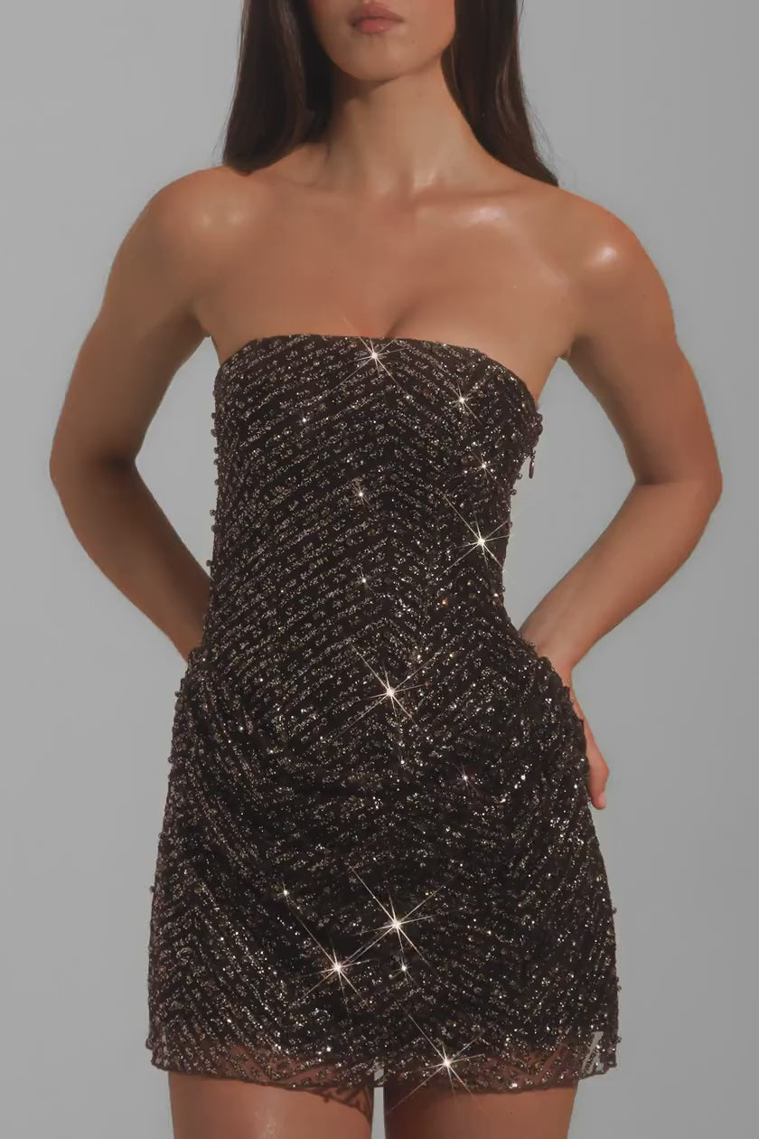 Embellished brown mini draped dress