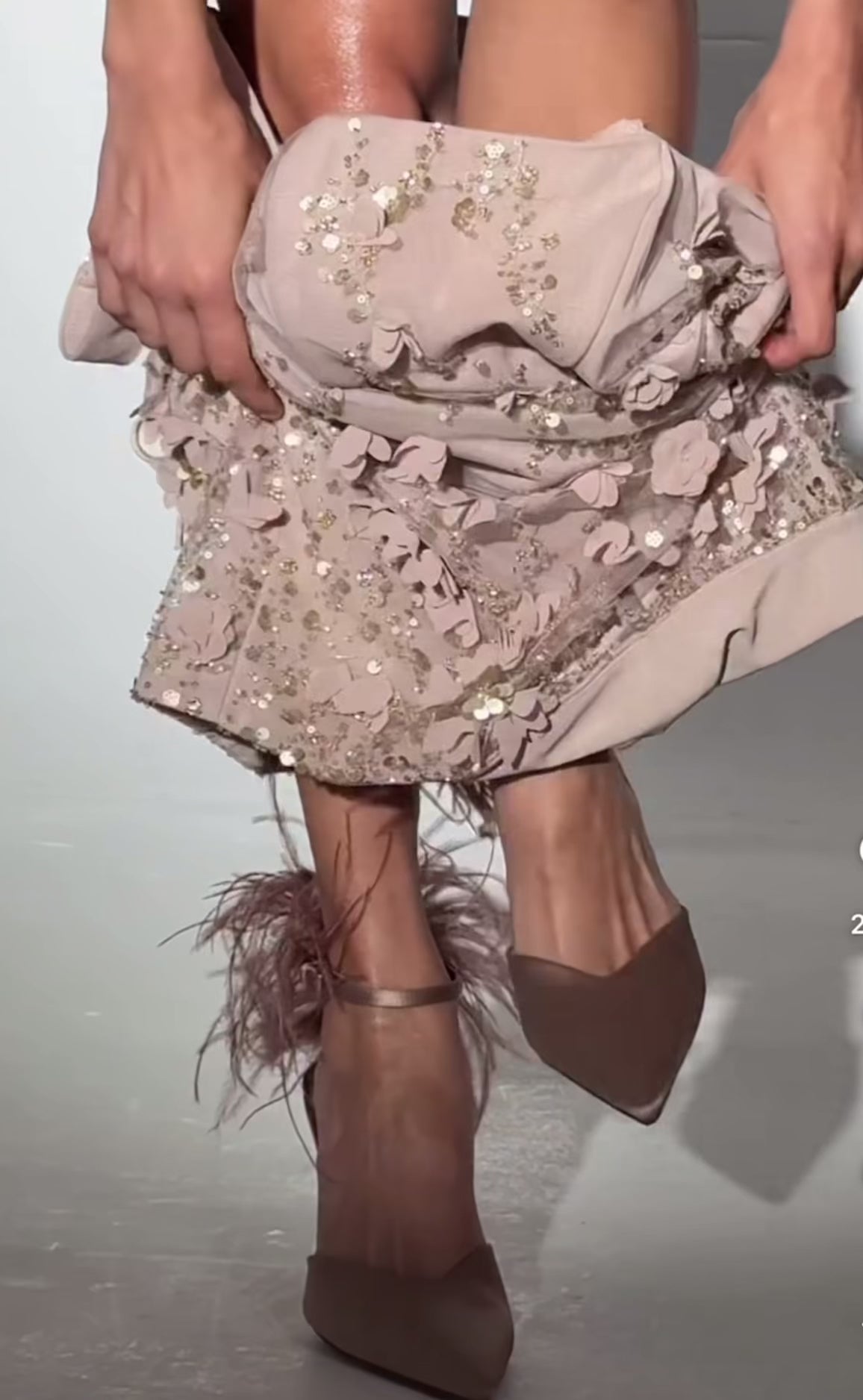 Rose nude embellished 3d floral mini dress