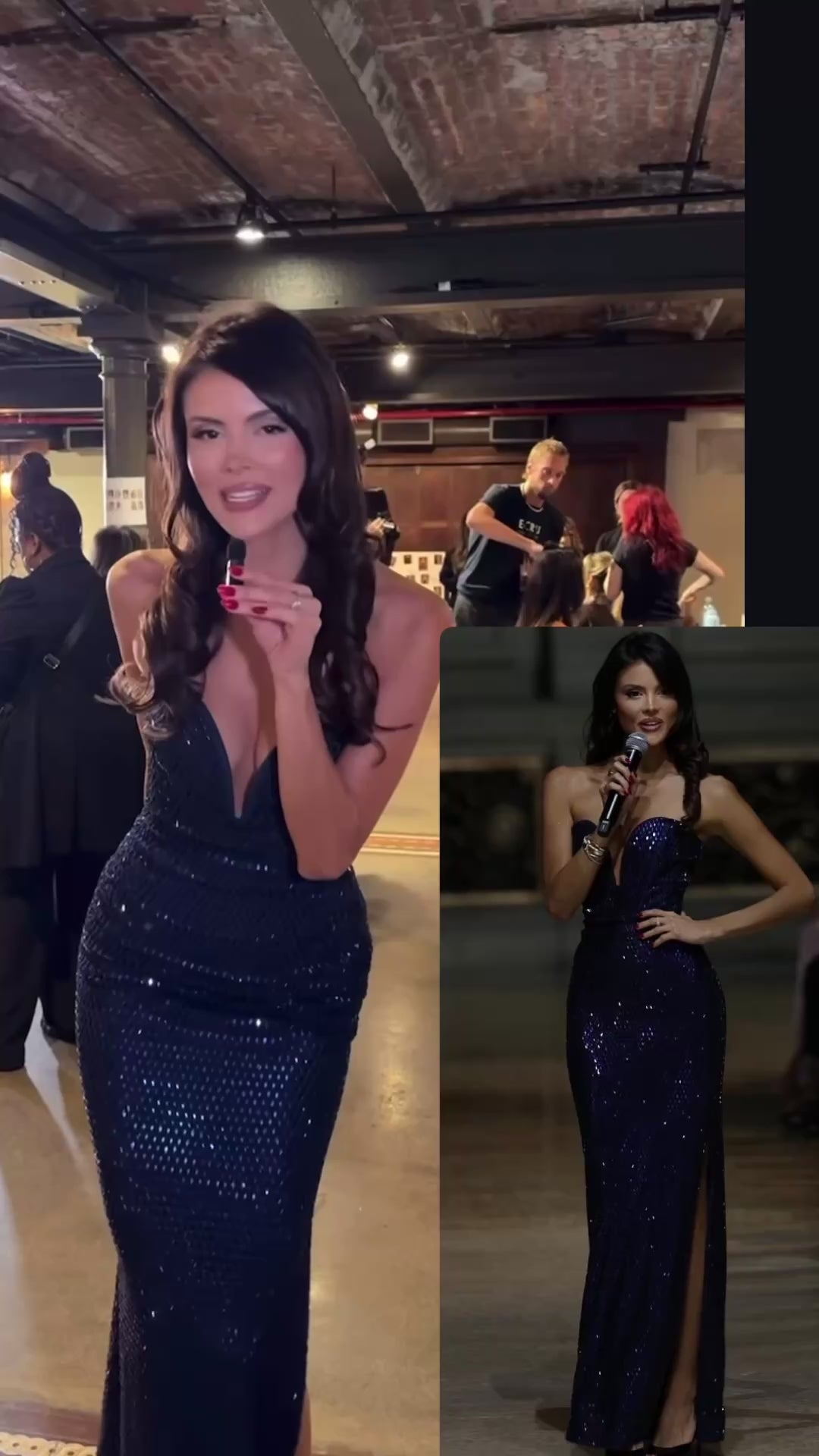 Navy blue embellished plunge corset gown dress